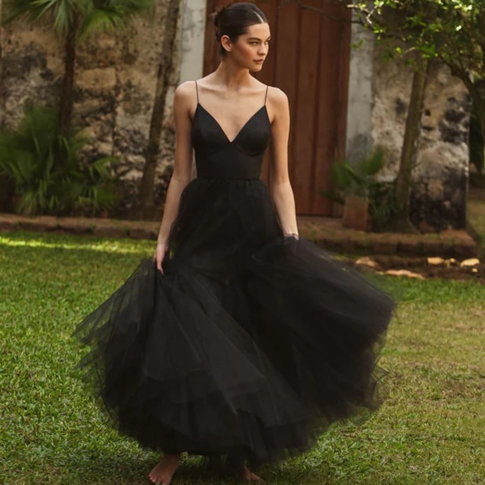 NWT Hutch Anthropologie Lucia V-Neck Tulle Maxi Black Dress Size 6 - Picture 10 of 15